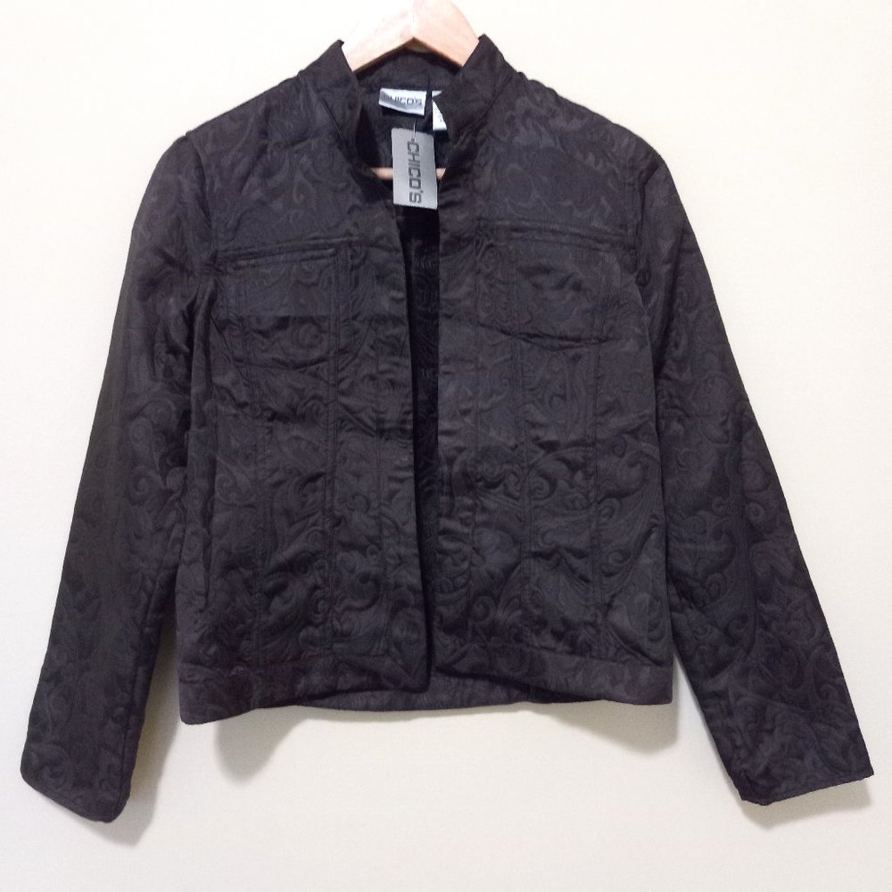New! CHICOS Women's Brown Polyester Open Front Career Casual Jacket Size 0